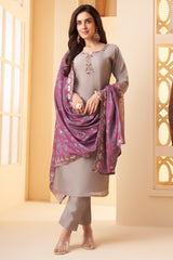 Light Grey Art Silk Straight Cut Suit