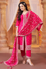 Rani Pink Art Silk Sequin Embroidered Straight Cut Suit