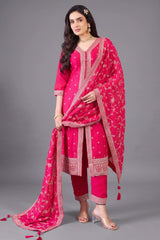 Rani Pink Art Silk Sequin Embroidered Straight Cut Suit