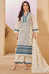 Off White Cotton Embroidered Straight Cut Suit