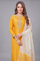Yellow Art Silk Woven Straight Cut Suit
