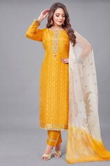 Yellow Art Silk Woven Straight Cut Suit