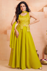 Lime Green Art Silk Asymmetrical Top and Palazzo Set