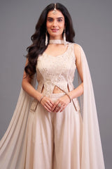 Off White Art Silk Asymmetrical Top and Palazzo Suit