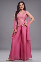 Light Pink Art Silk Asymmetrical Top and Palazzo Suit
