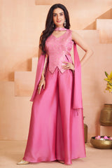Light Pink Art Silk Asymmetrical Top and Palazzo Suit
