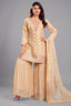 Cream Georgette Bandhej Woven Sharara Suit with Sequin Work