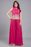 Pink Chinon Chiffon Printed Top and Palazzo Suit with Gota Work