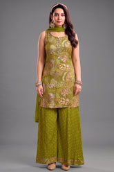 Green Tissue Silk Printed Palazzo Suit