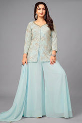 Light Sky Blue Georgette Sequin and Cutdana Worked Palazzo Suit