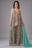 Sea Green Tissue Floral Printed and Sequin Worked Sharara Suit