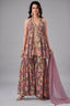 Onion Pink Tissue Floral Printed and Sequin Worked Sharara Suit