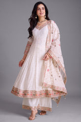 Pearl White Art Silk Anarkali Suit with Sequin and Embroidery Work