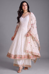 Pearl White Art Silk Anarkali Suit with Sequin and Embroidery Work