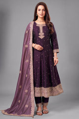 Dark Purple Art Silk Sequin Worked Anarkali Suit