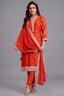 Burnt Tangerine Orange Art Silk Straight Cut Salwar Suit with Delicate Floral Embroidery