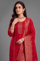 Rani Pink Art Silk Woven Straight Cut Suit