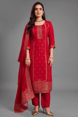 Rani Pink Art Silk Woven Straight Cut Suit