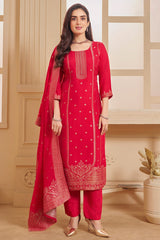Rani Pink Art Silk Woven Straight Cut Suit