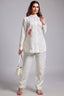 Pearl White Linen Flower Motif Embroidered Co-Ord Set
