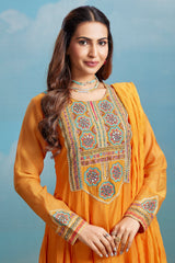 Orange Cotton Mul Mirror Embroidered Bodice Kurta Set