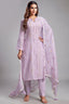 Lilac Purple Mul Cotton Thread Embroidered Straight Cut Kurta Set