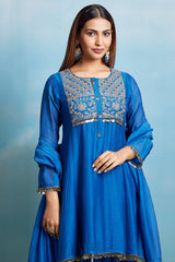 Blue Mul Cotton Sequin Embroidered Salwar Set