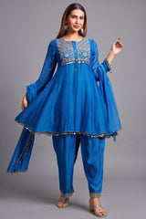 Blue Mul Cotton Sequin Embroidered Salwar Set