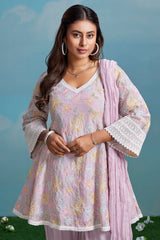 Light Pink Mul Cotton Floral Embroidered Salwar Set