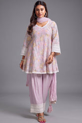 Light Pink Mul Cotton Floral Embroidered Salwar Set