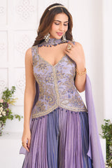 Lavender Tissue Silk Sequin Embroidered Palazzo Suit
