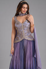 Lavender Tissue Silk Sequin Embroidered Palazzo Suit