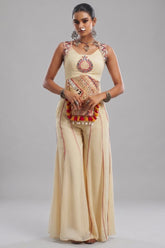 Cream Embroidery Mirror Worked Co-Ord Set with Mirror Work