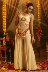 Cream Embroidery Mirror Worked Co-Ord Set with Mirror Work