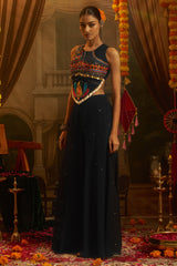 Black Georgette Mirror Embroidery Work Co-Ord Set with Shells