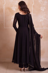 Jet Black Embroidered Georgette Anarkali Suit