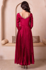 Maroon Chinon Silk Flared Embroidered Anarkali Suit