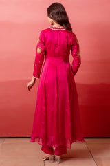 Magenta Pink Organza Embroidered Anarkali Suit