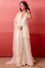 Ivory Silk Organza Embroidered Sharara Suit