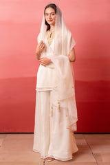 Ivory Silk Organza Embroidered Sharara Suit