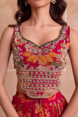 Pink Floral Chiffon Draped Suit with Embroidered Top
