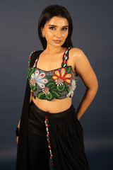 Black Lycra Net Beaded and Cutdana Worked Readymade Saree