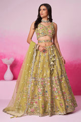 Mustard Net Embroidered and Sequin Beaded Lehenga