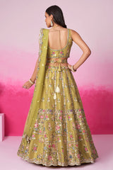 Mustard Net Embroidered and Sequin Beaded Lehenga