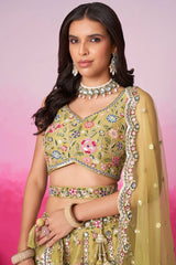 Mustard Net Embroidered and Sequin Beaded Lehenga
