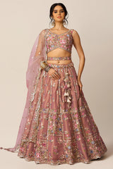 Rose Pink Net Embroidered and Sequin Beaded Lehenga