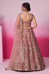 Rose Pink Net Embroidered and Sequin Beaded Lehenga