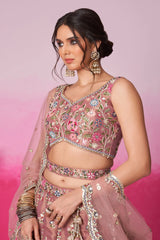 Rose Pink Net Embroidered and Sequin Beaded Lehenga