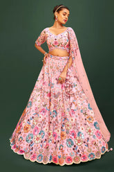 Pink Organza Sequinned Designer Lehenga
