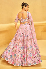 Pink Organza Sequinned Designer Lehenga
